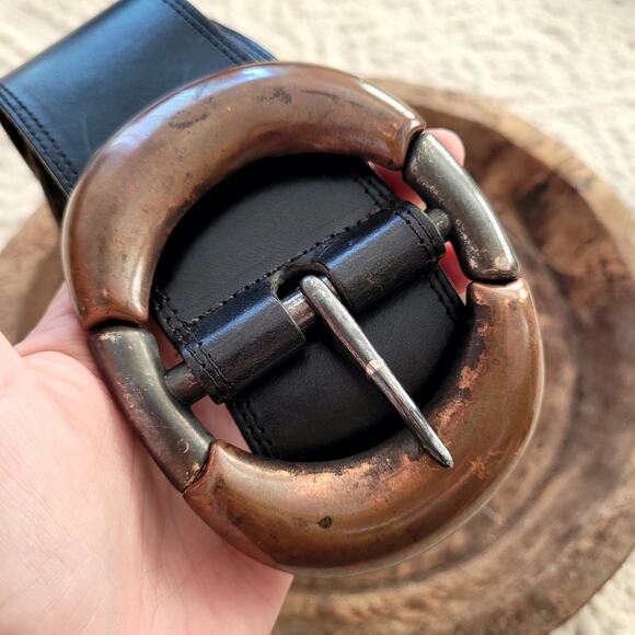Vintage Wide Leather Waist Black Belt Sz S - Picture 1 of 4